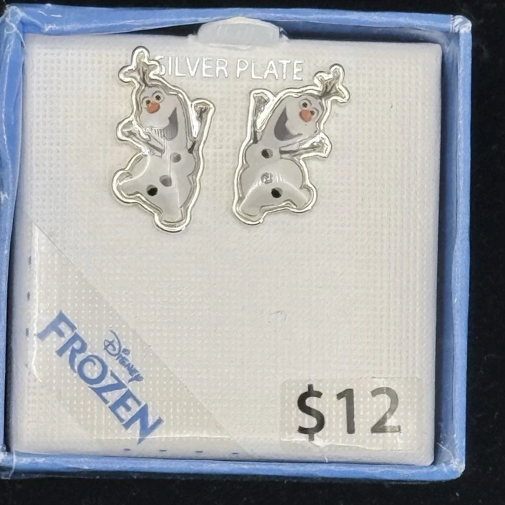 Disney Frozen Olaf Snowman Earrings Fine Jewelry Collection Silver Plate NEW Box